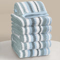 VOOVA & MOVAS Blue Striped Washcloths 6 Pack, 13"x13", 100% Cotton, Ultra Soft, Absorbent, Quick Dry, Lightweight, Luxury Decorative Wash Cloth Set for Bathroom, Blue + Gray Striped Design