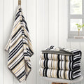 VOOVA & MOVAS Shower & Bathroom Black Striped Bath Towels (Set of 4, 28"x52") - 100% Cotton Lightweight Super Soft Highly Absorbent Quick Dry Towels with Hanging Loop | Gray & Black Striped