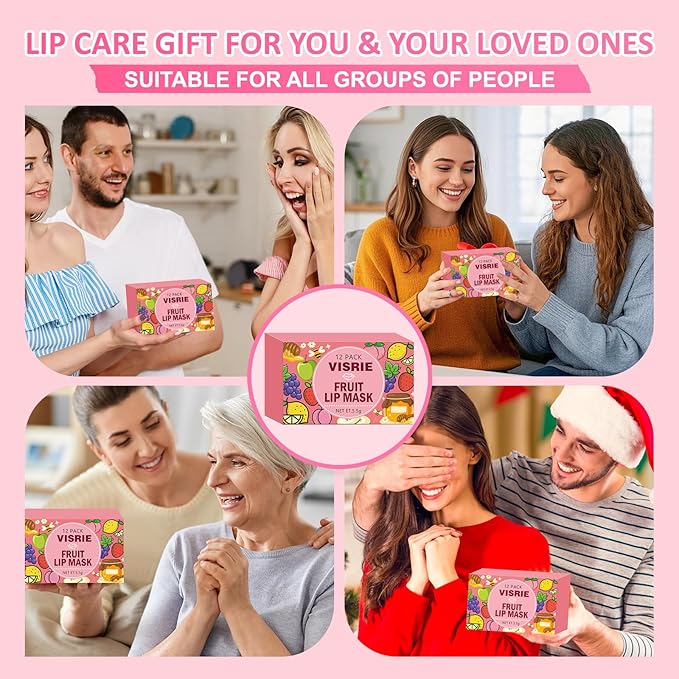 VISRIE Bee Lip Balm Honey Pot 12 Pack, Lip Sleeping Mask with Applicator, Moisturizing with Propolis and Fruit Extract, Mothers Day Gifts, Cute Makeup Gifts for Women