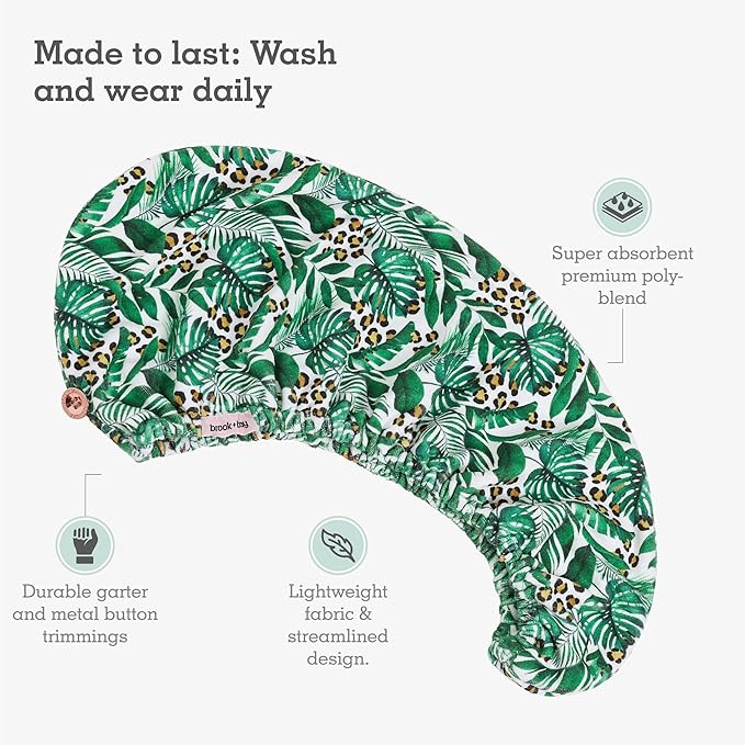 Brook + Bay Microfiber Hair Towel Wrap - Quick Dry Microfiber Towel for Hair - Anti-Frizz Plopping Turban - Machine Washable - Tropical