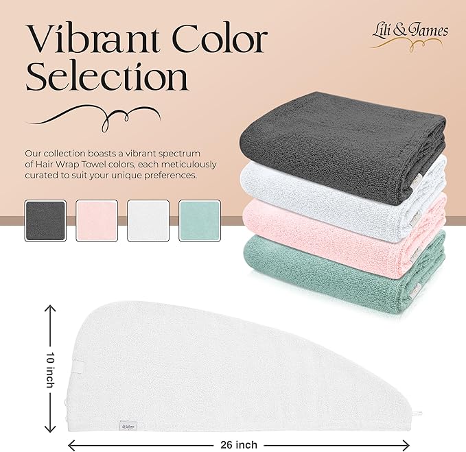 100% Cotton Hair Towel Wrap for Women/Kids | Quick Dry, Soft & Absorbent 420-GSM Hair Wrap Towels with Double Button | Anti Frizz, Non Microfiber Luxury Hair Turbans for Curly, Long Hair (White)