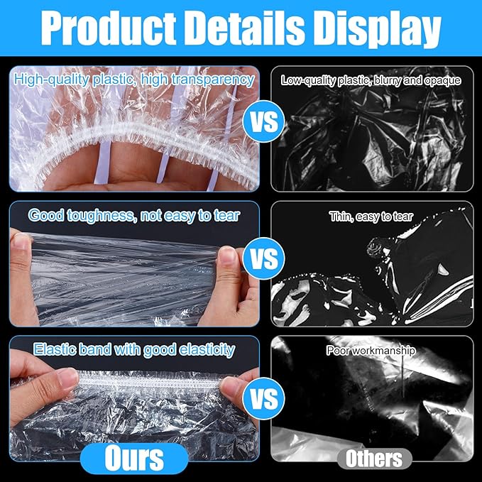 200 Pcs Disposable Shower Caps,17 Inch Waterproof Plastic Shower Cap for Women,Clear Plastic Hair Caps,Elastic Large Thick Hair Bath Caps for Travel,Salon,Travel,Spa
