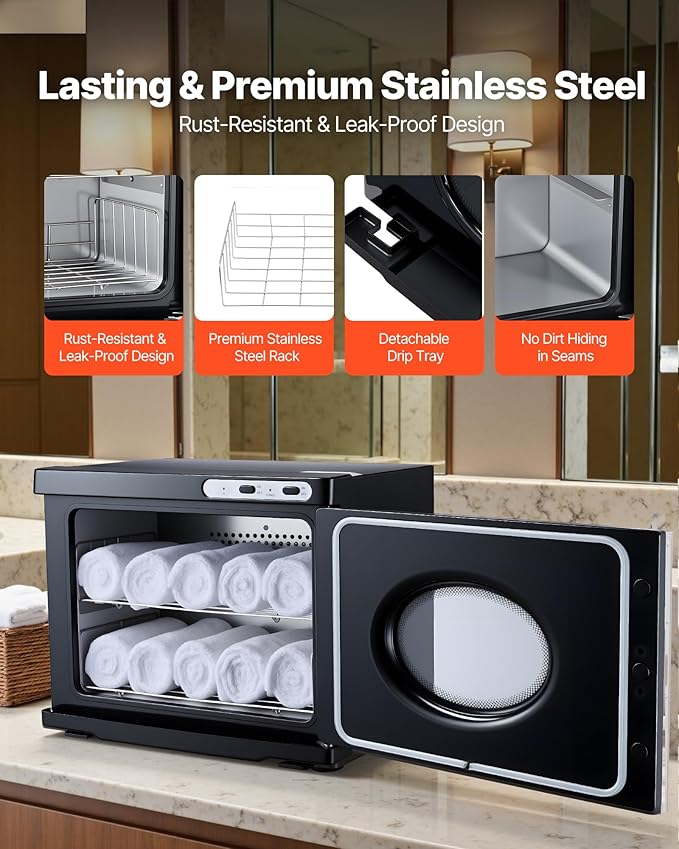 VEVOR Hot Towel Warmer, 23L Large Towel Warmer Cabinet with See Through Window, Clip & Stainless Steel Racks, Holds up 36 Towels, All-Round Heating Cabinet for Spa, Barber, Manicures, Massage, Salon