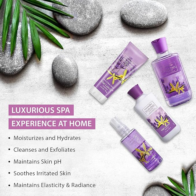 Bath & Body Travel Kit - Lavender Vanilla Blush Fragrance Mist, Body Lotion, Shower Gel, and Body Cream - Ideal 3 Fl Oz Skincare Gift Set for Home Spa