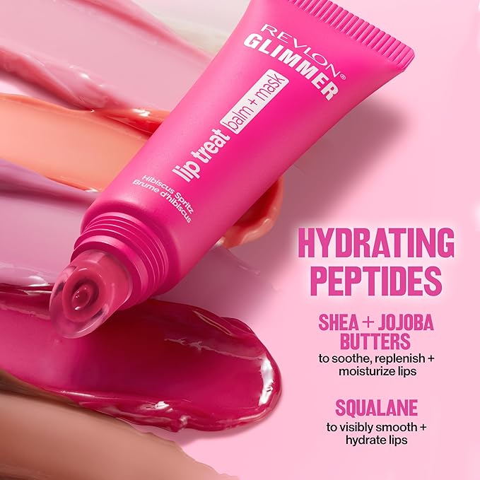 Revlon Glimmer Lip Treat Balm + Mask, Overnight Peptide Lip Treatment, Hydrating, 003 Peach Bellini, 0.4 fl oz