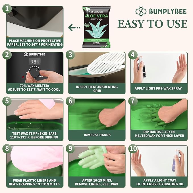 BUMPLYBEE 7000ml Paraffin Wax Machine for Hand and Feet-Black Hand Wax Paraffin Machine for Hands with 10pcs Aloe Vera Paraffin Bath Refills，Foot Care Kit,Moisturizing and Exfoliating