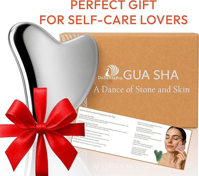 Stainless Steel Gua Sha Tool for Face & Neck – Facial Massage Tool for Lymphatic Drainage, Depuffing, Jawline Sculpting & Skincare Routine – Hygienic Metal Face Sculpting Tool