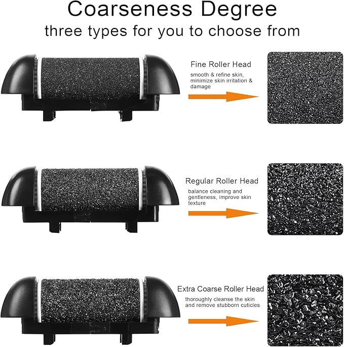 6pcs Replacement Roller Refill Heads for Electric Callus Remover,Feet Pedicure Kit Refill Rollers, 2 Extra Coarse, 2 Regular Coarse, 2 Fine Coarse Refill Rollers (Black and White)