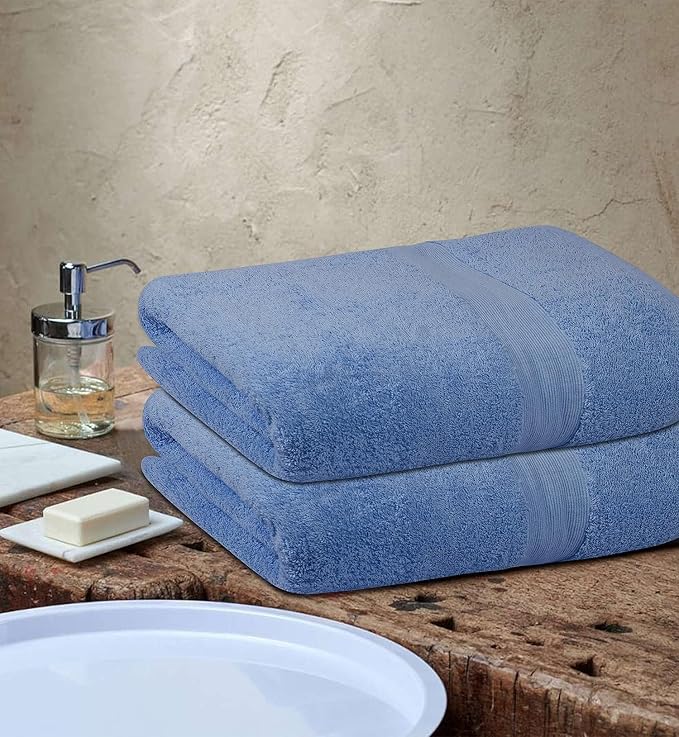 Softolle 100% Cotton Luxury Bath Sheets - Pack of 2 (35" x 70") | Super Soft, Quick-Dry & Highly Absorbent Towels for Bathroom, Home, Spa & Gym (Sky Blue/Navy Blue)