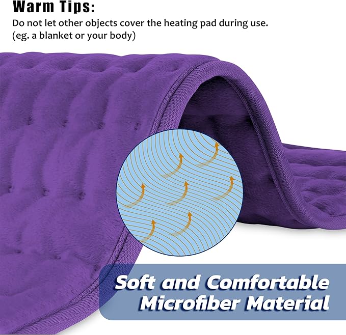33"X17" Electric Heating pad with 6 Heat Settings, Auto Shut Off, Dry Electric Heating for Back Neck Knee Arms Legs Shoulder Heat Pads for Christmas Birthday Father's Day Mother's Day (Dark Purple)