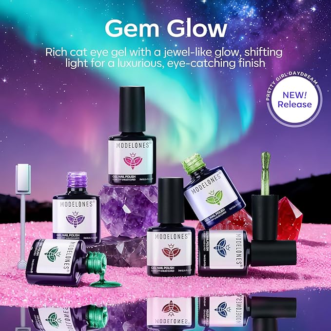 modelones Cat Eye Gel Nail Polish, 6 Colors Glitter Summer Red Pink Purple Green Blue Gel Polish Set with Magnet Sparkle Nail Gel Polish Kit Soak Off Led Nail Art Manicure Salon DIY Gifts