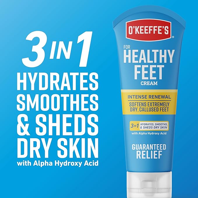 O'Keeffe's for Healthy Feet Intense Renewal Cream with Urea & Alpha Hydroxy Acid - 3 oz Tube - Chemically Exfoliates and Softens Extremely Callused, Dry Feet (Pack of 2)