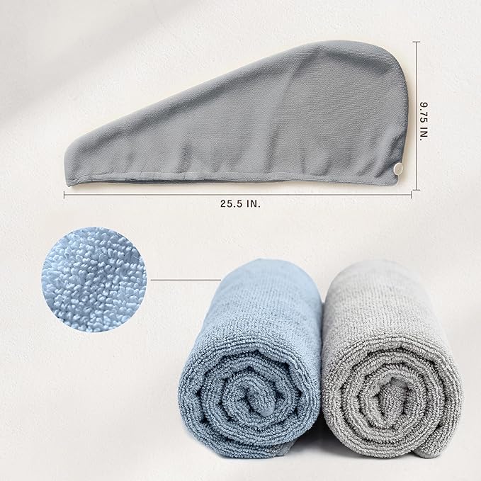 Microfiber Hair Towel Wrap Turban (Blue and Grey)