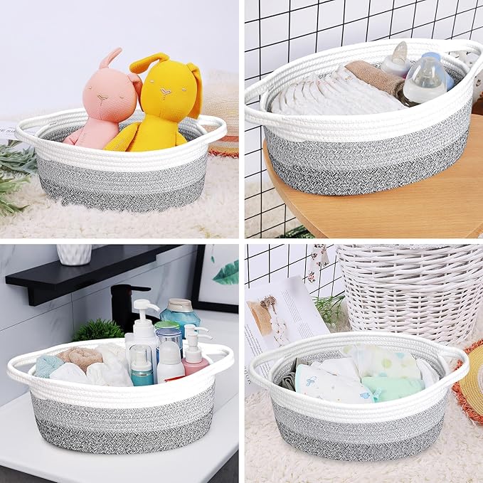 ABenkle Small Basket with Handles - Decorative Durable Rope Woven Storage Bin Shelf Storage Organizer Cube, Easter Baby Gift Basket, 12"x8"x5"