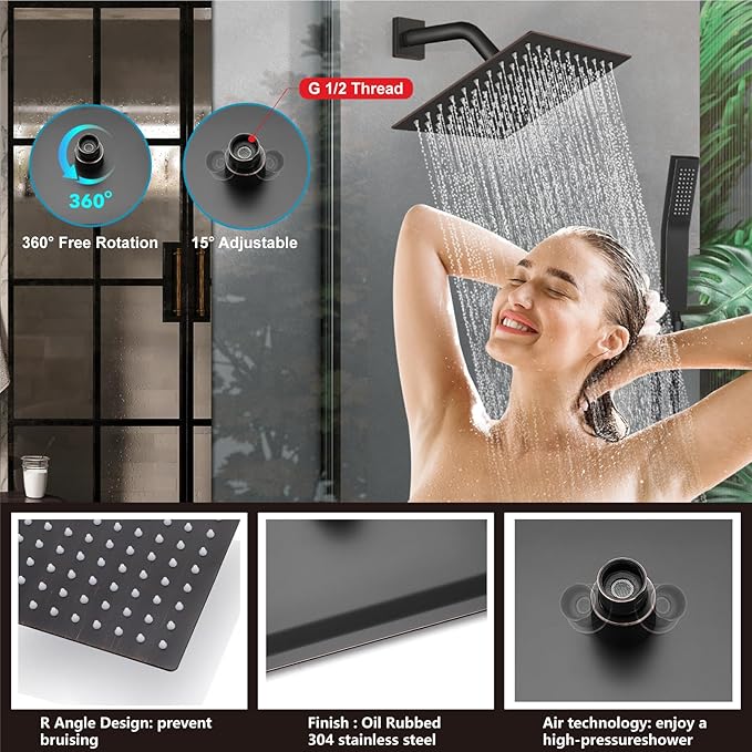Midanya Shower System with Tub Spout,Bathtub Shower Faucet Set with Square Rainfall Head and Handheld Sprayer Wall Mount Tub Faucet Set with Valve and Trim Kit,8 Inch Oil Rubbed Bronze