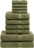 Superior Egyptian Cotton Pile 10 Piece Towel Set, Includes 2 Bath, 4 Hand, 4 Face Towels/ Washcloths, Ultra Soft Luxury Towels, Thick Plush Essentials, Guest Bath, Spa, Hotel Bathroom, Forest Green