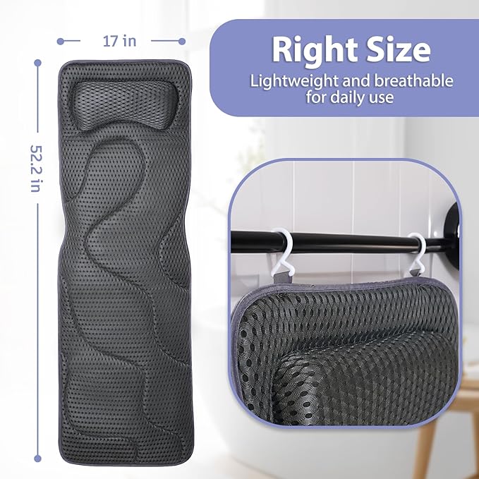 Poemland Full Body Bath Pillow for Tub -Soft Bathtub Pillow for Full Back, Head and Neck Support, Quick Dry Bath Cushion, Tub Pillow with 168 Suction Cups, Bathtub Accessories for Gift
