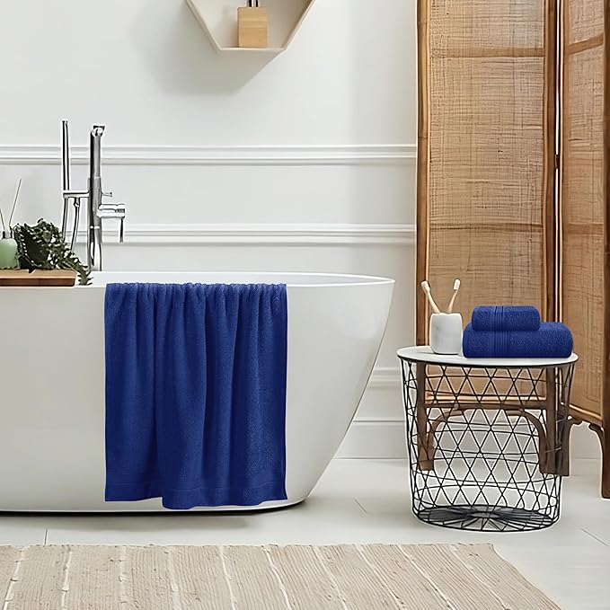 Belizzi Home Ultra Soft 3 Pack Cotton Towel Set, Contains a Bath Towel 28x55 inch, a Hand Towel 16x24 inch & a Wash Coth 12x12 inch, Ideal Everyday use, Compact & Lightweight - Navy Blue