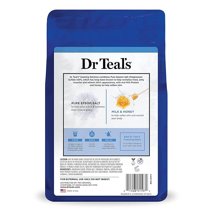 Dr Teal's Epsom Salt Soaking Solution, Soften & Nourish with Milk and Honey, 48 Oz (Packaging May Vary) (Pack of 2)