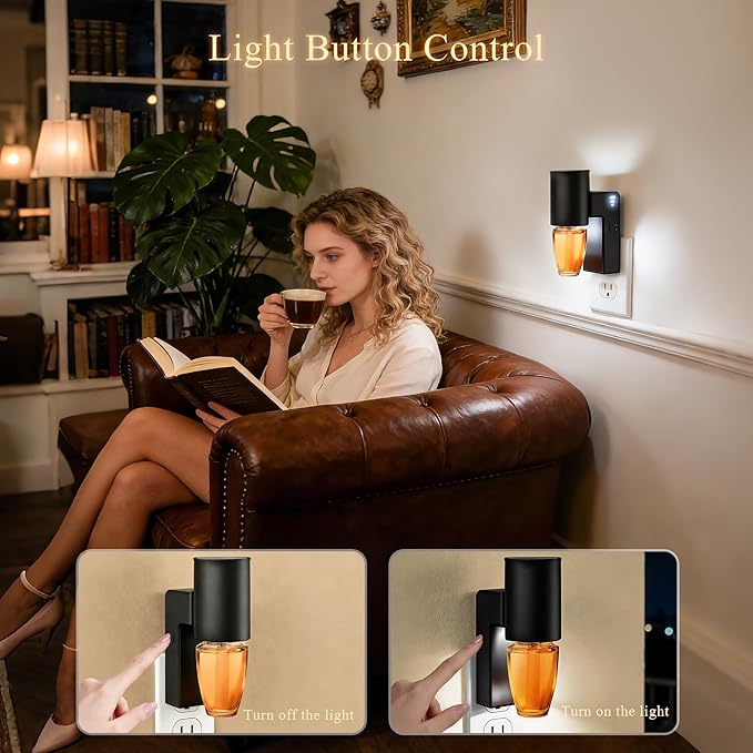 ROSSEX 2 Pcs Wall Fragrance Plug in with Night Light Compatible with Bath and Body Works Wallflowers, with 3-Speed Adjustable Fragrance Essential Oil Diffuser for Home, Black