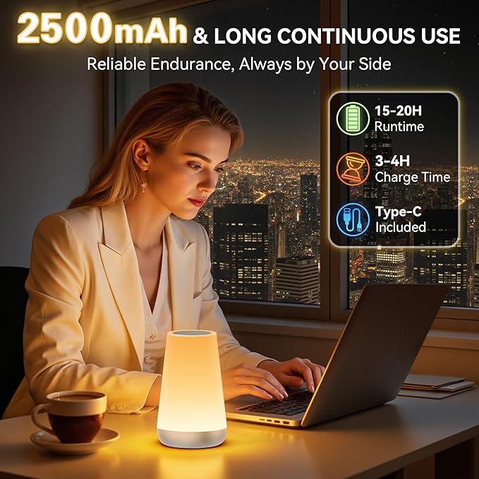 Auxmir Night Light for Kids Baby, 2500mAh13 RGB Colors & 5 Brightness, Portable Rechargeable LED Bedside Lamp for Baby Nursery, Night Lights for Bedroom Living Room Bathroom Hallways, Silver