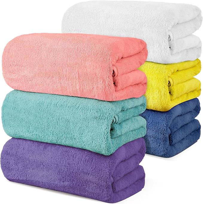 VitalCozy Set of 6 Large Bath Towels for Bathroom 28 x 55 Inches Soft Absorbent Shower Towels Bulk for Daily Use Gym Beach Pool Hotel (Light Color)