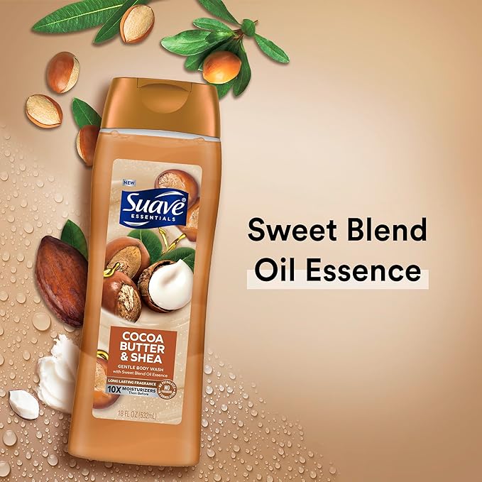 Suave Body Wash Variety 2-Pack, Milk & Honey + Cocoa Butter & Shea – Gentle Body Washes with Sweet Blend Oil Essence, 18 Oz Ea