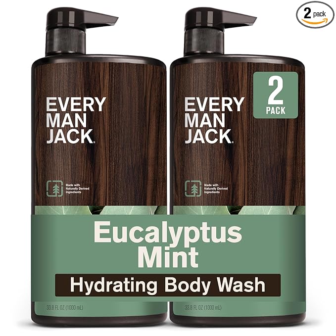 Every Man Jack Eucalyptus Mint Hydrating Mens Body Wash for All Skin Types - Cleanse, Nourish, and Hydrate Skin with Naturally Derived Ingredients - Paraben Free, Phthalate Free, Dye Free - 33.8oz