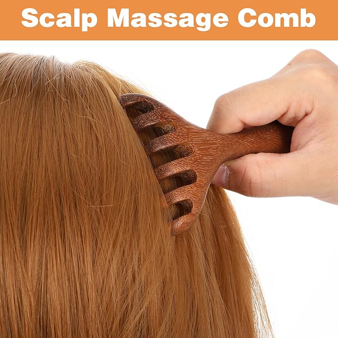 2 PCS Wood Scalp Massager, Wooden Massage Comb 6 Claws, Wood Head Massager Scalp Scratcher, Wooden Head Foot Scalp Massage Tool for Father's Day and Mother's Day Gifts