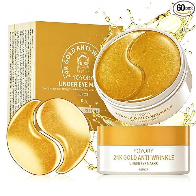 Under Eye Patches Masks - for Dark Circles, Puffy Eyes, Fine Lines, Wrinkles, Eye Bags Treatment with Collagen and Hyaluronic Acid,Anti-Aging & Cooling, Moisturizing (60 Pcs) GOLD2