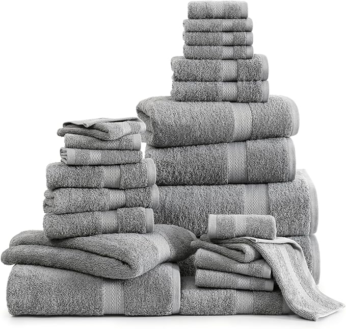 LANE LINEN Luxury 24 PCs Bath Towels Set - 100% Ring Spun Cotton Towels for Bathroom - Quick Dry, Soft & Absorbent, Perfect for Kids, Guest & Everyday Use - Oeko Tex Certified -Space Grey