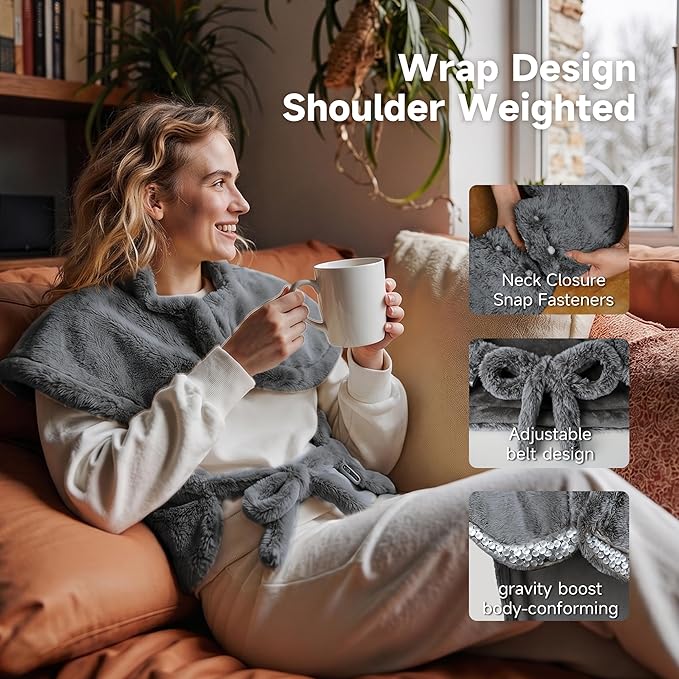 GOTCOZY Wareable Heating Pad for Back Pain Relief, 26"x35" Electric Heat Pad with Neck and Shoulder，6 Heat Settings & 1-3H Auto Shut Off, Machine Washable, Gifts for Women, Men, Mom, Dad (Gray)
