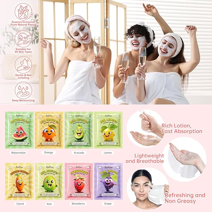 56PCS Spa Party Supplies For Girls, Spa Birthday Party Favors For 8 People, Spa Day Kit With Bath Bombs, Eye Mask, Lip Balm, Face Mask, Hand Cream, Compressed Towel, Gift Bag, Sleepover Spa Gift Set