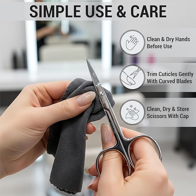 Cuticle Scissors Extra Fine Curved Stainless Steel Eyebrow Scissors, Professional Grooming Scissors for Beard, Nose Hair, Eyelash, Mustache, Dry Skin - Manicure Scissors
