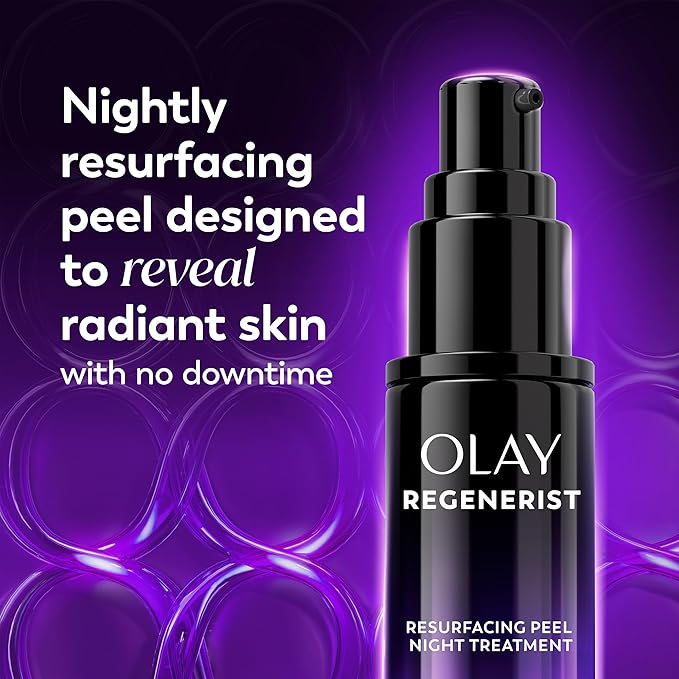 Olay Regenerist Chemical Peel for Face, Overnight Face Peel Mask, Anti-Aging Skin Care, Night Serum, For Fine Lines & Dark Spots, Fragrance-Free, Hexa-Repair Peptide & Lactic Acid, 1.0oz