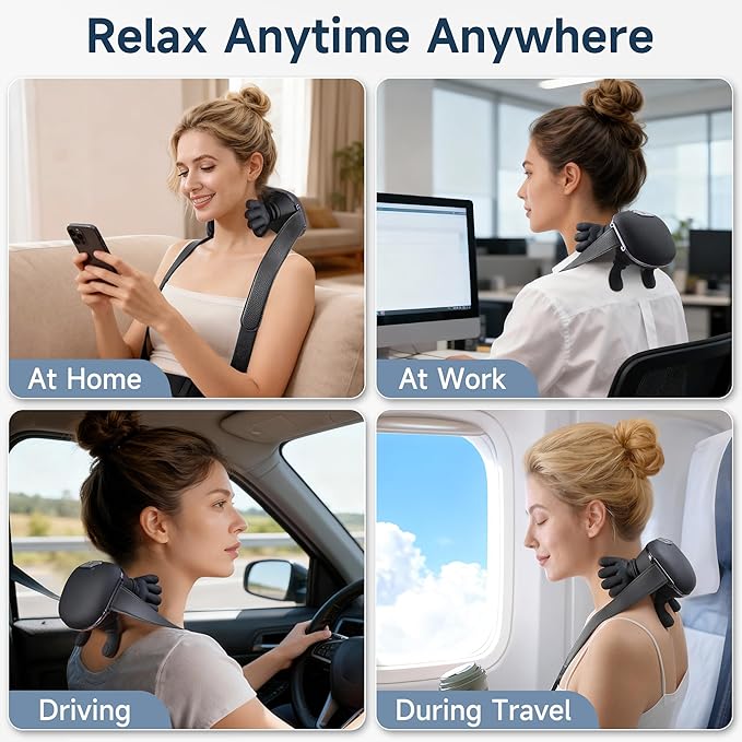 Neck Massager for Pain Relief with Deep Tissue Massage and Heat, Bionic Hand Neck and Shoulder Massager for Back Relaxation Home Office Travel