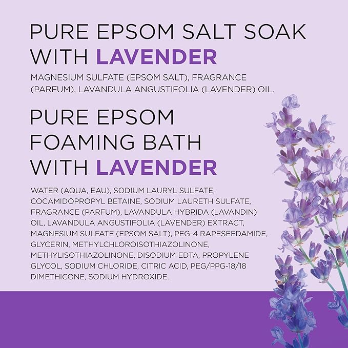 Dr. Teal's Epsom Salt Soaking Solution and Foaming Bath with Pure Epsom Salt Combo Pack, Lavender