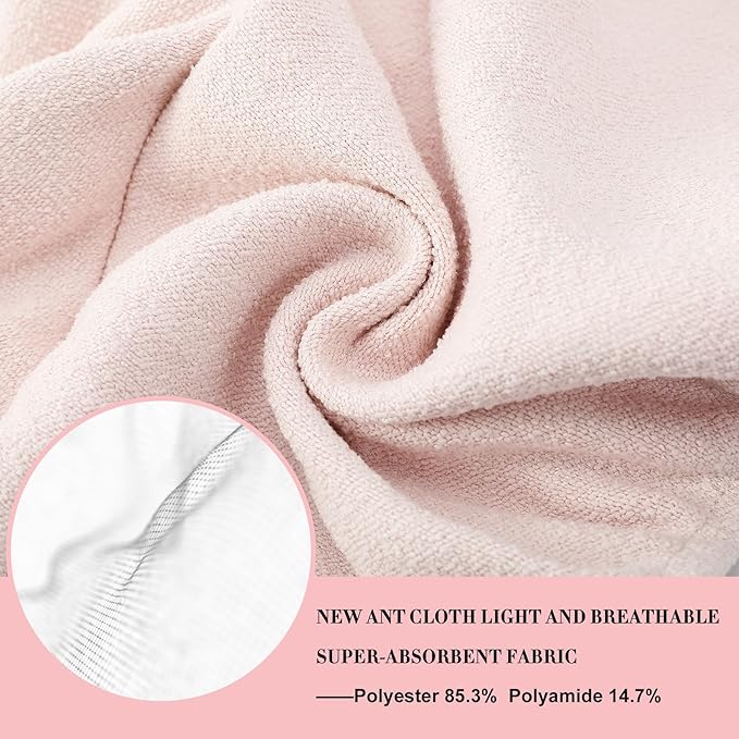 Hair Towel Wrap 2 Pack for Women,Super Absorbent Ant Cloth Fabric Hair Drying Turban Towel, Quick Dry Hair Towels with Buttons for Long Wet Curly Hair. (Pink)