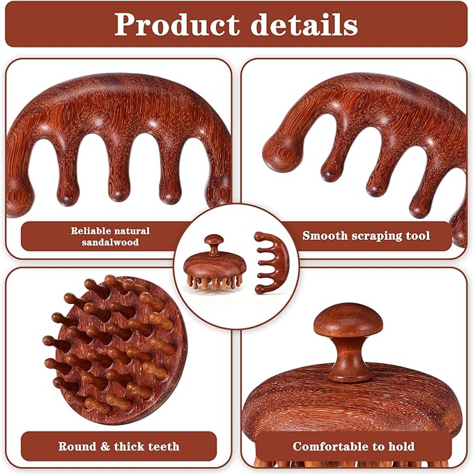 ElevateTech Wooden Scalp Massage Comb, Sandalwood Head Massager for Hair Growth & Relaxation Wooden Hair Brush Hairs Scrubber Portable Handheld Gua Sha Body Massage Tool for Men Women Spa