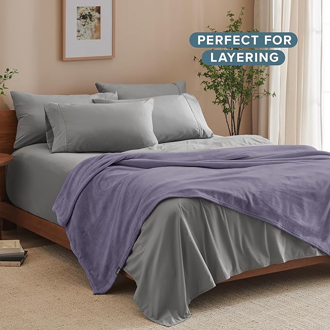 Bare Home Fleece Blanket - Twin/Twin Extra Long - Ultra-Soft Lightweight for Bed, Sofa, and Couch - Luxury Microplush - Cozy Warm Blanket (Twin/Twin XL, Dusty Purple)