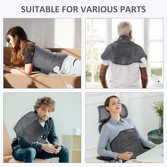Snailax Heating Pad for Back Pain Relief，Electric Heat Pad for Period Cramps, Neck, Shoulders, Heated Pad with Adjustable Strap, 6 Heat Levels, Auto Shut Off, 16”x24”,Washable,Gifts for Mom Wife