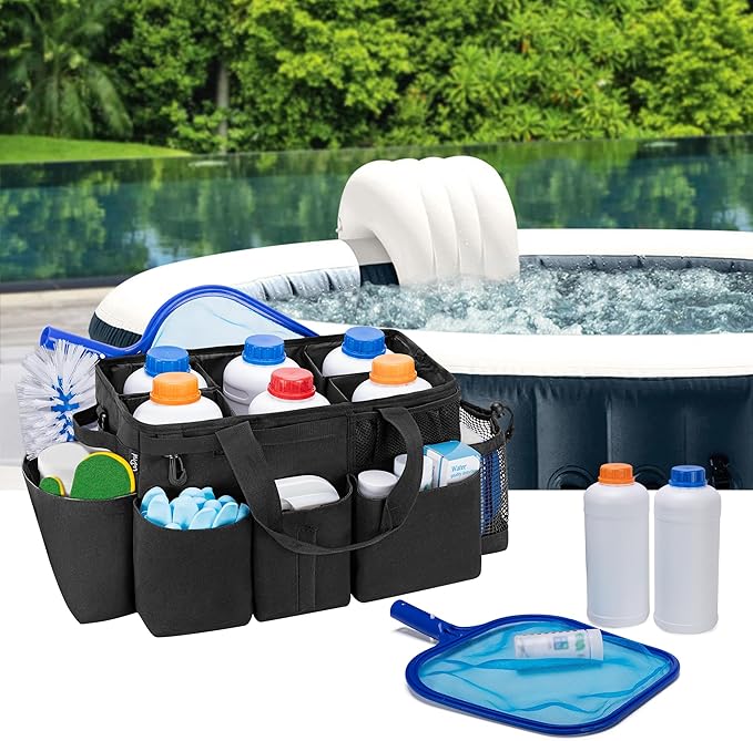 LoDrid Hot Tub Chemical Storage Bag, Pool Chemical Organizer with Handle and Shoulder Strap, Spa Supplies Carry Case for Adults, Black(Patent Design)