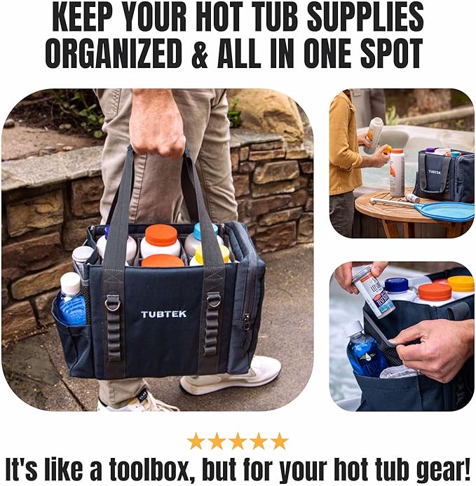 Hot Tub Chemical Bag (Navy) | Hot Tub Storage For All Your Hot Tub Chemicals & Hot Tub Accessories | Pool Chemical Storage | Holds All Major Chemical Brands and Essential Spa Accessories for Hot Tub