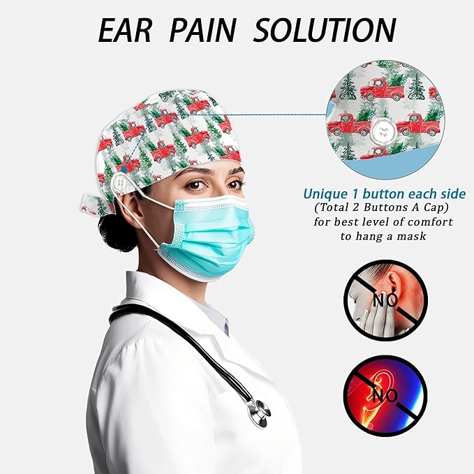 2 Pcs Working Cap with Sweatband for Women Men, Adjustable Cleaning Working Hats, Nurse Surgical Caps