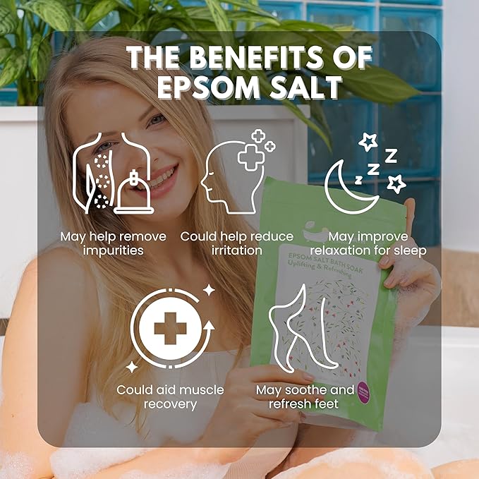 Eco Bath London Uplifting and Refreshing Epsom Salt Bath Soak 1kg - Magnesium Bath Salts with Citrus Essential Oils for Energizing Spa Soak, Made in UK, Self Care Gift