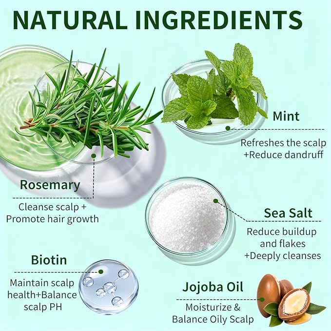 Scalp Scrub,Scalp Exfoliator with Rosemary & Mint,Hair Treatment for Itchy Scalp, Dandruff & Buildup Removal, Clarifying Scrub Shampoo with Scalp Massager for Detox & Nourishment/8.8oz