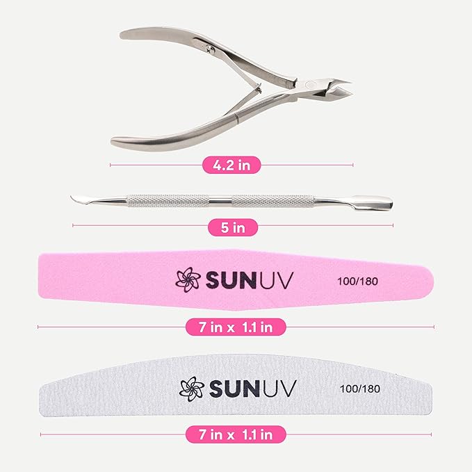 SUNUV 4PCS Cuticle Nippers, Cuticle Pusher with Nail File and Buffer Set, Professional Stainless Steel Durable Pedicure Manicure Nail Care Tools