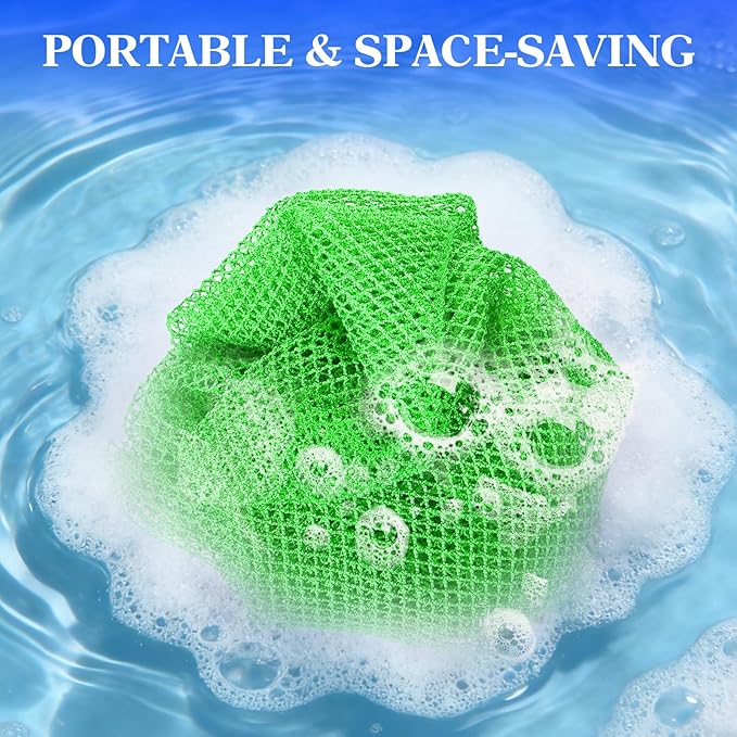 African Net Sponge - Deep Exfoliating Body Scrubber - Ultra Long African Net Sponge Reaches All Back Areas, Gently Buffs Away Dry Flaky Skin for a Renewed Feel, Home Spa Experience（Green）