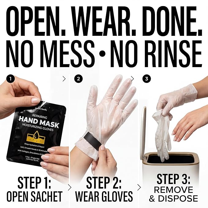 WONDER FAMILY Hand Mask – Moisturizing Gloves for Dry Cracked Hands – Collagen Overnight Hand Masks, Hand Moisturizer Cotton Gloves for Sleeping Alternative, Repairing Treatment for Women & Men