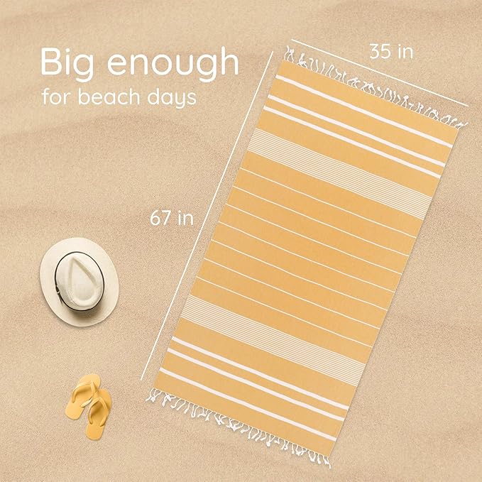 Premium Turkish Beach Towel – 100% Cotton, Quick Dry, Sand Free, Oversized Beach Towels 35”x67” – Ideal for Travel, Pool, and Beach Blanket – Honey Yellow Color